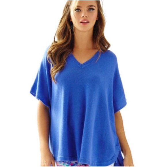 NWT Lilly Pulitzer New Size L/XL Zoe Cashmere Sweater Poncho Pink Sun Ray $198 - Picture 3 of 8